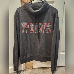 PINK Victoria's Secret Mock Neck Pullover Sweatshirt Plaid Pink Logo Size Medium